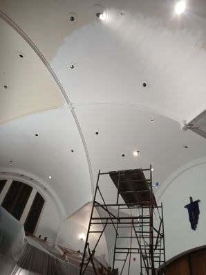Painting in Pittsfield, MA       church cathedral ceiling in progress (1)