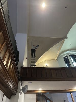 Painting in Pittsfield, MA       church cathedral ceiling in progress (5)