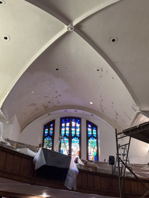 Painting in Pittsfield, MA       church cathedral ceiling in progress (6)