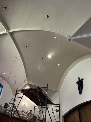 Painting in Pittsfield, MA       church cathedral ceiling in progress (4)